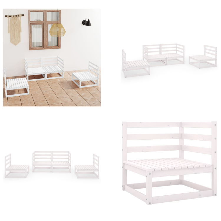 vidaXL 4-częściowy zestaw wypoczynkowy do ogrodu biały sosna lita - zestaw wypoczynkowy do ogrodu - zestawy wypoczynkowe do ogrodu - zestawy wypoczynkowe - zestawy wypoczynkowe