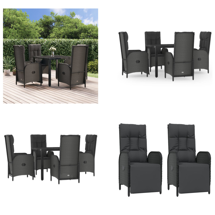 vidaXL 5-częściowy ogrodowy zestaw jadalny z poduszkami z czarnego polirattanu - ogrodowy zestaw jadalny - ogrodowe zestawy jadalne - zestaw jadalny - zestaw jadalny na taras