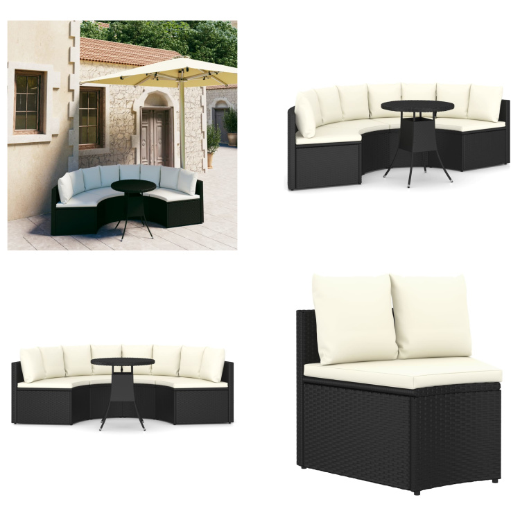 vidaXL 5-częściowa sofa ogrodowa z poduszkami z czarnego rattanu - Zestaw wypoczynkowy do ogrodu - Zestawy wypoczynkowe do ogrodu - Meble ogrodowe - Zestaw mebli ogrodowych