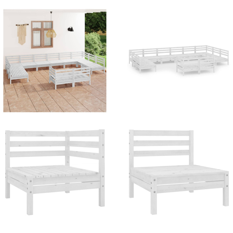 vidaXL 12-częściowy zestaw wypoczynkowy do ogrodu biały sosna lita - Zestaw mebli ogrodowych - Zestawy mebli ogrodowych - Zestawy mebli ogrodowych - Zestawy ogrodowe