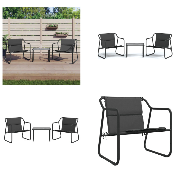 vidaXL 3-częściowy zestaw wypoczynkowy do ogrodu z poduszkami stalowy antracyt - zestaw wypoczynkowy do ogrodu - zestawy wypoczynkowe do ogrodu - zestaw wypoczynkowy - zestaw mebli ogrodowych