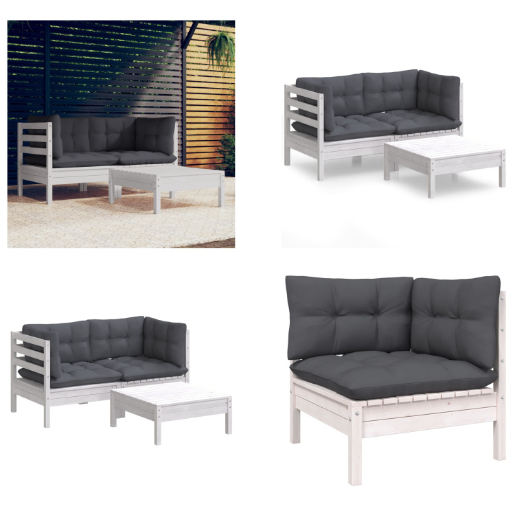 vidaXL 3-częściowy zestaw wypoczynkowy do ogrodu z antracytowymi poduszkami drewno sosnowe - zestaw wypoczynkowy do ogrodu - zestawy wypoczynkowe do ogrodu - zestawy wypoczynkowe - zestawy wypoczynkowe