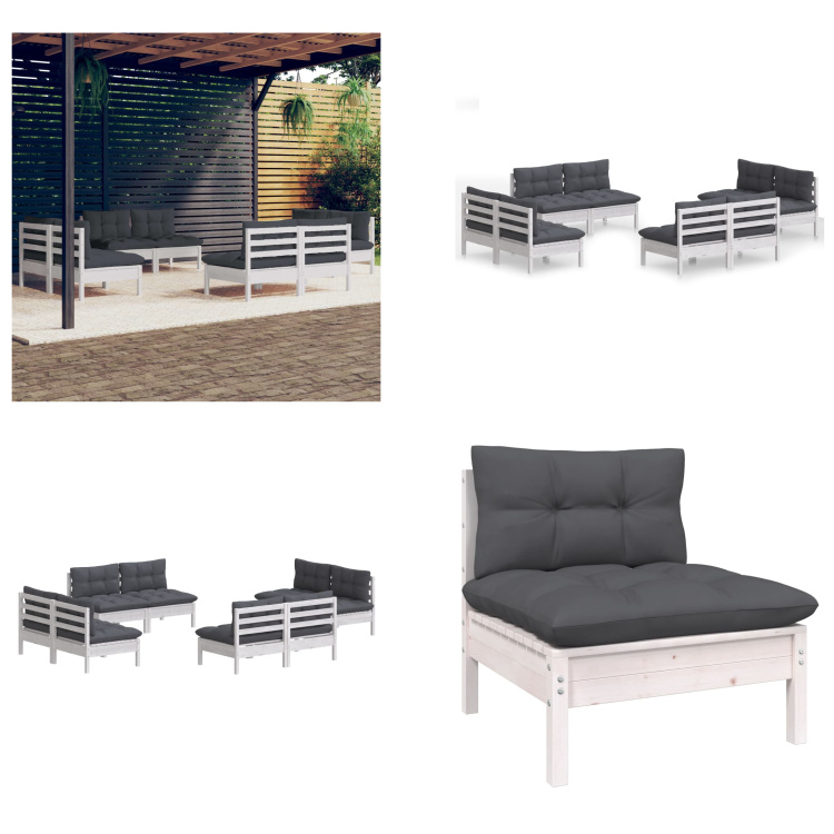 vidaXL 8-częściowy zestaw wypoczynkowy do ogrodu z antracytowymi poduszkami drewno sosnowe - zestaw wypoczynkowy do ogrodu - zestawy wypoczynkowe do ogrodu - zestawy wypoczynkowe - zestawy wypoczynkowe