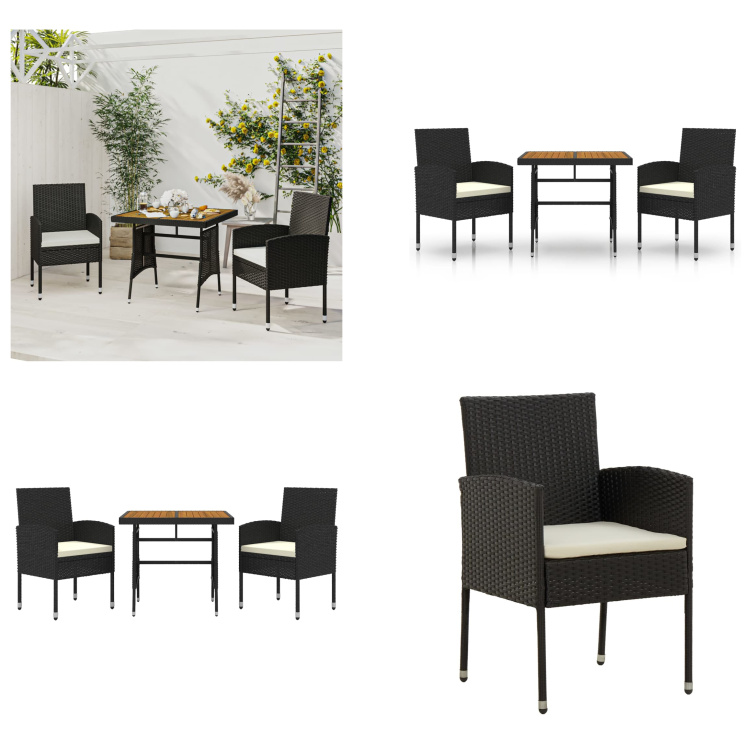 vidaXL 3-częściowy ogrodowy zestaw jadalniany z czarnego rattanu - ogrodowy zestaw jadalniany - ogrodowy zestaw jadalniany - zestaw jadalniany na taras - zestaw jadalniany na zewnątrz