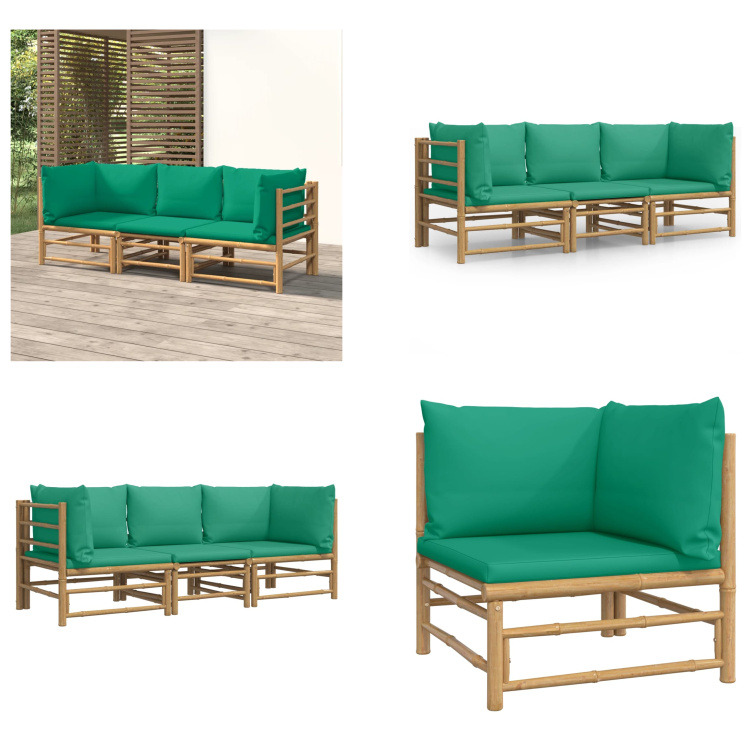 vidaXL 3-częściowy zestaw wypoczynkowy do ogrodu z zielonymi poduszkami bambusowymi - Zestaw wypoczynkowy do ogrodu - Zestawy wypoczynkowe do ogrodu - Zestaw wypoczynkowy - Zestaw mebli ogrodowych