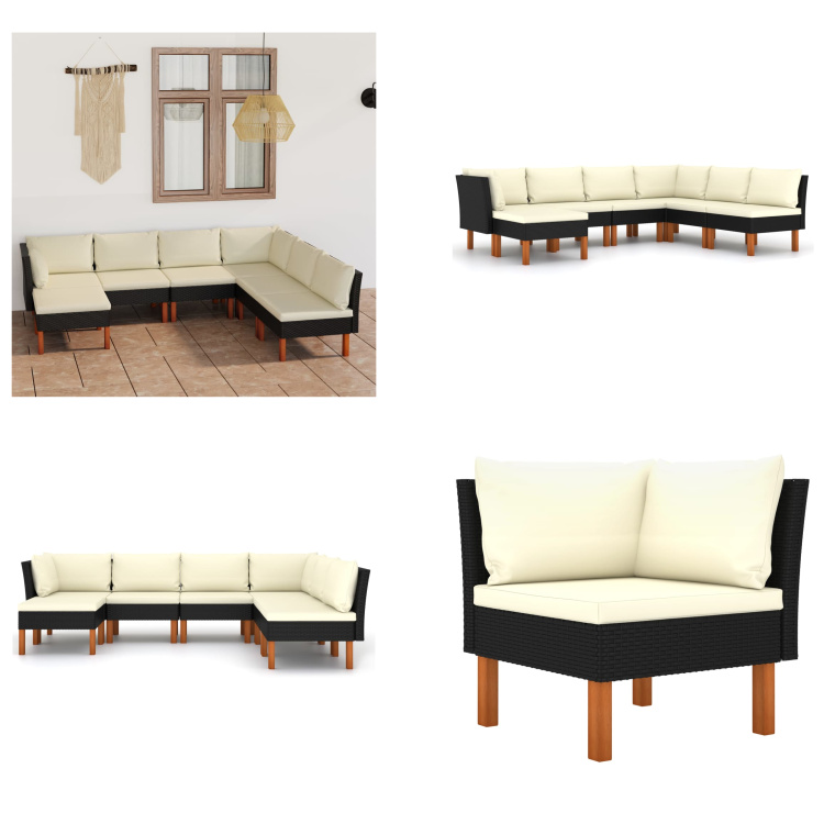 vidaXL 7-częściowy zestaw wypoczynkowy do ogrodu z poduszkami z czarnego rattanu - Zestaw sof ogrodowych - Zestawy sof ogrodowych - Zestawy mebli ogrodowych - Zestawy mebli ogrodowych