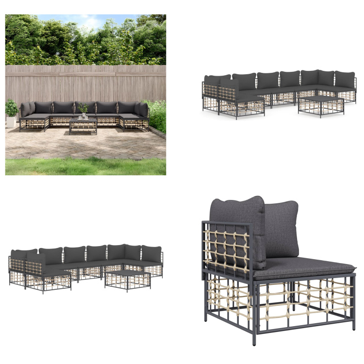 vidaXL 8-częściowy zestaw wypoczynkowy do ogrodu z poduszkami antracytowy rattan - Zestaw wypoczynkowy do ogrodu - Zestawy wypoczynkowe do ogrodu - Zestaw wypoczynkowy - Meble ogrodowe