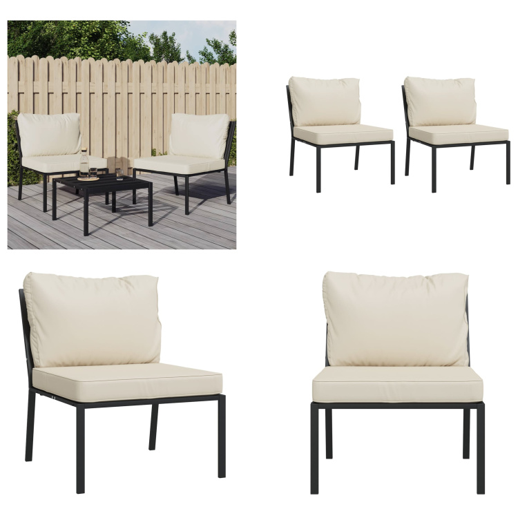 vidaXL Krzesła ogrodowe z poduszkami w kolorze piasku 2 szt. 60x74x79 cm stalowe - krzesło ogrodowe - krzesła ogrodowe - krzesło ogrodowe - krzesło ogrodowe - krzesło tarasowe
