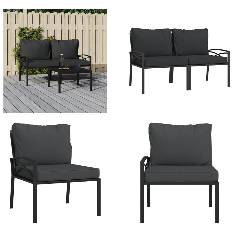 vidaXL Krzesła ogrodowe z szarymi poduszkami 2 szt. 62x75x79 cm stalowe - krzesło ogrodowe - krzesła ogrodowe - krzesło zewnętrzne - krzesło tarasowe