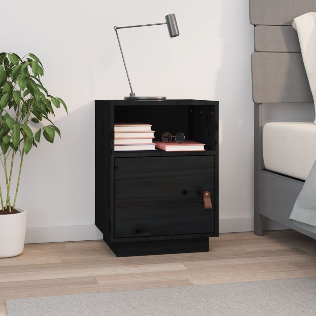 vidaXL Szafka nocna czarna 40x34x55 cm z litego drewna sosnowego - Szafka nocna - Szafki nocne - Szafa - Szafka nocna