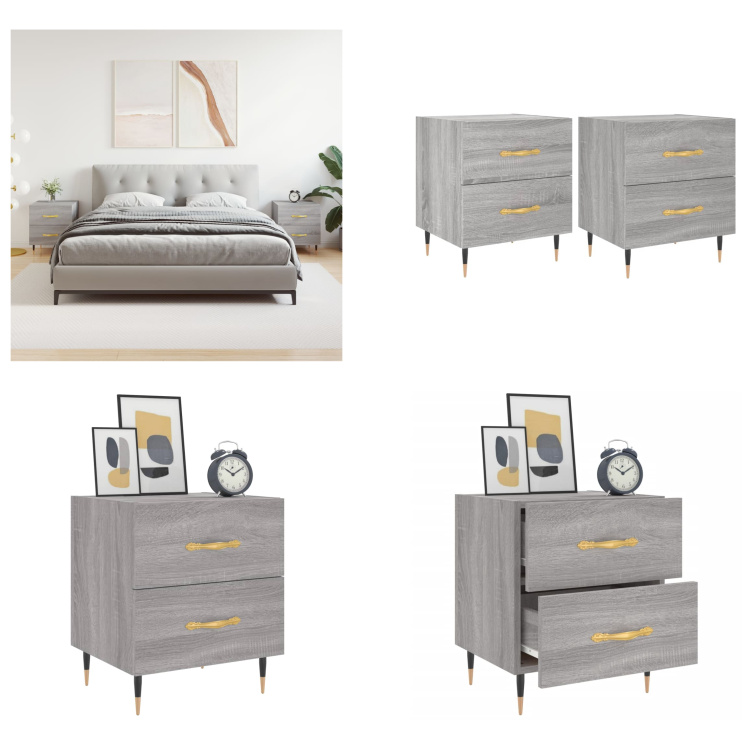 vidaXL Szafki nocne 2 szt. Szara Sonoma 40x35x47,5 cm Materiał drewnopochodny - Stolik nocny - Szafki nocne - Szafa - Szafka nocna