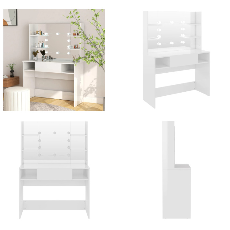 vidaXL Toaletka z oświetleniem LED 100x40x135 cm MDF biały połysk - Toaletka - Toaletki - Komody - Komody z szufladami