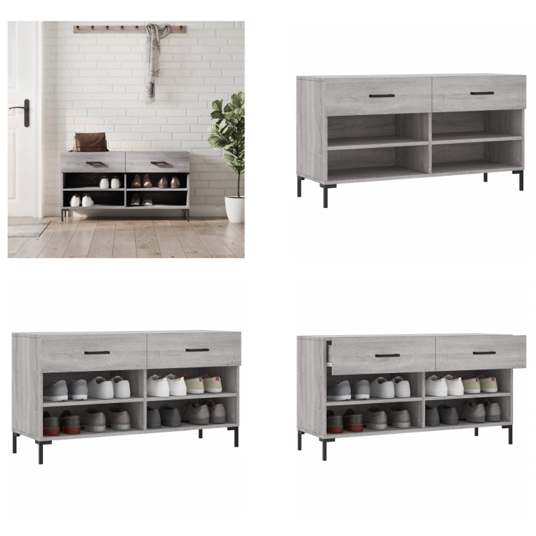 vidaXL Ławka na buty szara Sonoma 102x35x55 cm Materiał drewnopochodny - Ławka na buty - Ławki na buty - Ławka z miejscem do przechowywania - Stojak na buty