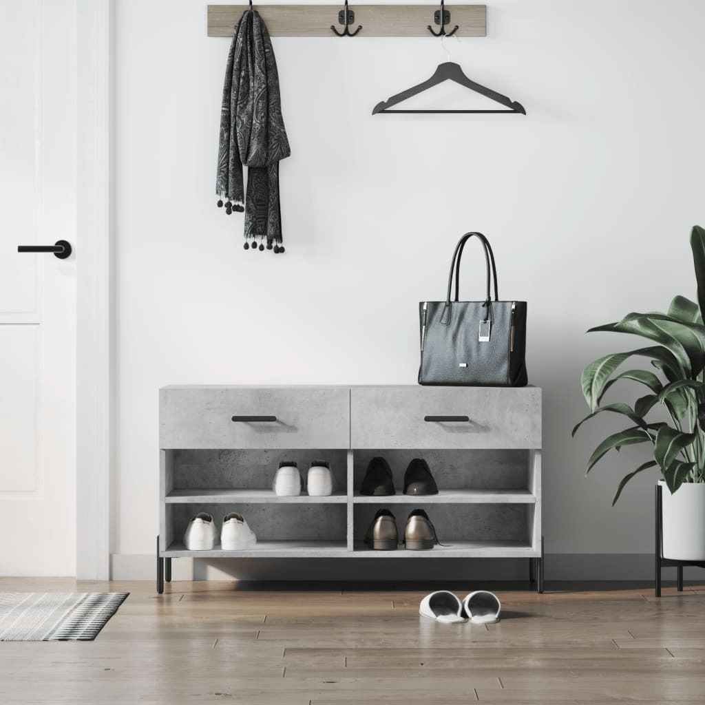 vidaXL Ławka na buty betonowa szara 102x35x55 cm materiał drewnopochodny - Ławka na buty - Ławka na buty - Ławka z miejscem do przechowywania - Stojak na buty