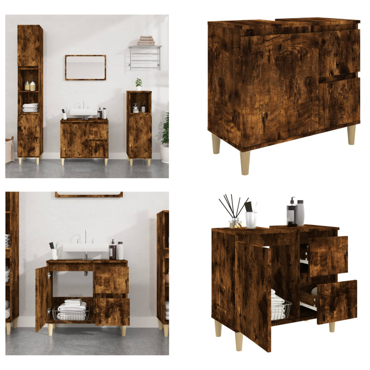 vidaXL Szafka łazienkowa dąb wędzony 65x33x60 cm materiał drewnopochodny - Szafka łazienkowa - Szafki łazienkowe - Szafka łazienkowa - Szafka łazienkowa