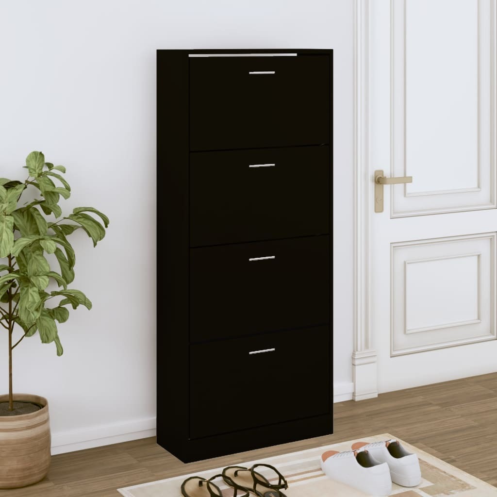 vidaXL Szafka na buty czarna 63x24x147 cm Materiał drewnopochodny - Stojak na buty - Półki na buty - Przechowywanie butów - Szafka na buty