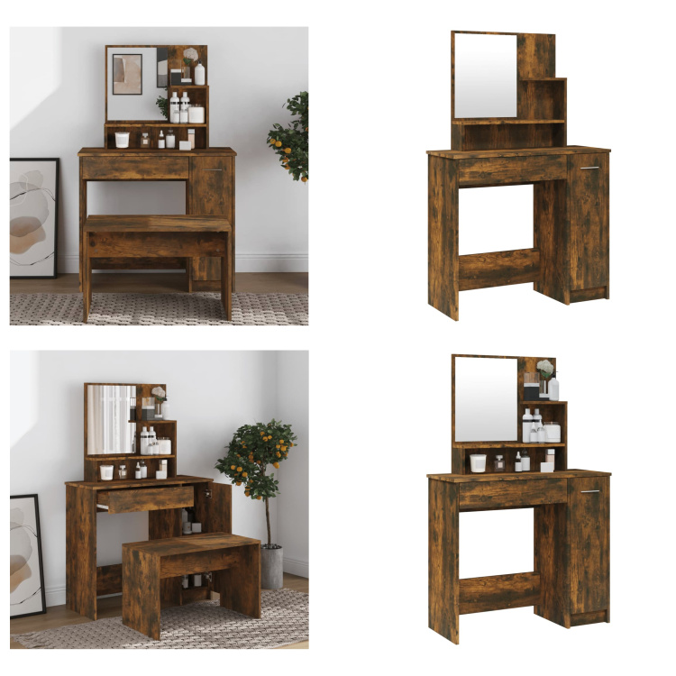 vidaXL Toaletka z lustrem dąb wędzony 86,5x35x136 cm - Toaletka - Stolik do makijażu - Stolik kosmetyczny - Toaletka