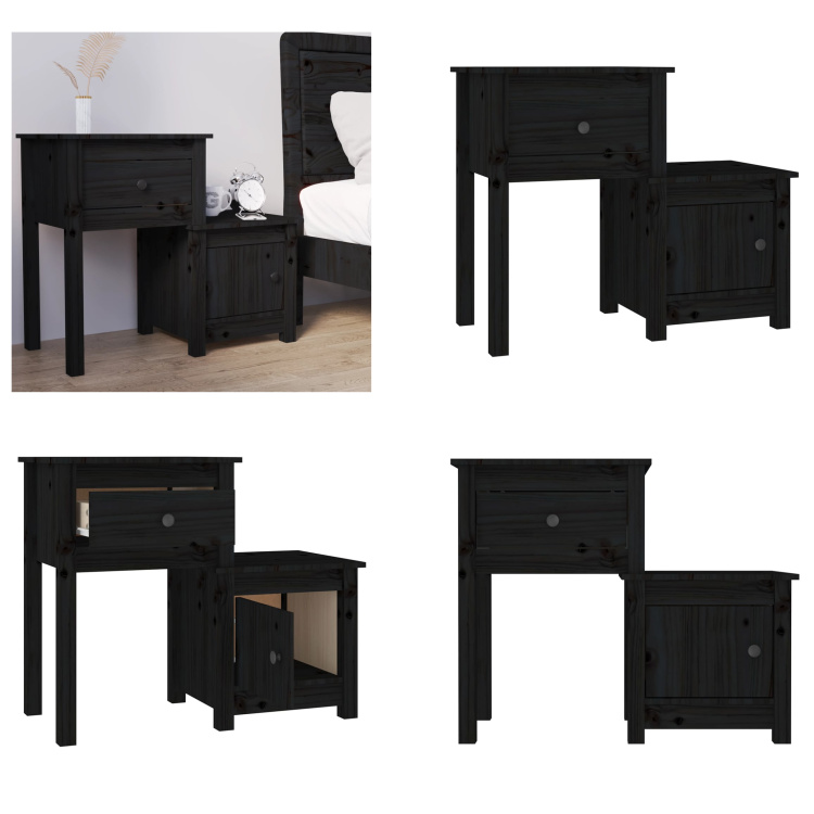 vidaXL Szafka nocna czarna 79,5x38x65,5 cm z litego drewna sosnowego - Szafka nocna - Szafki nocne - Szafa - Szafka nocna