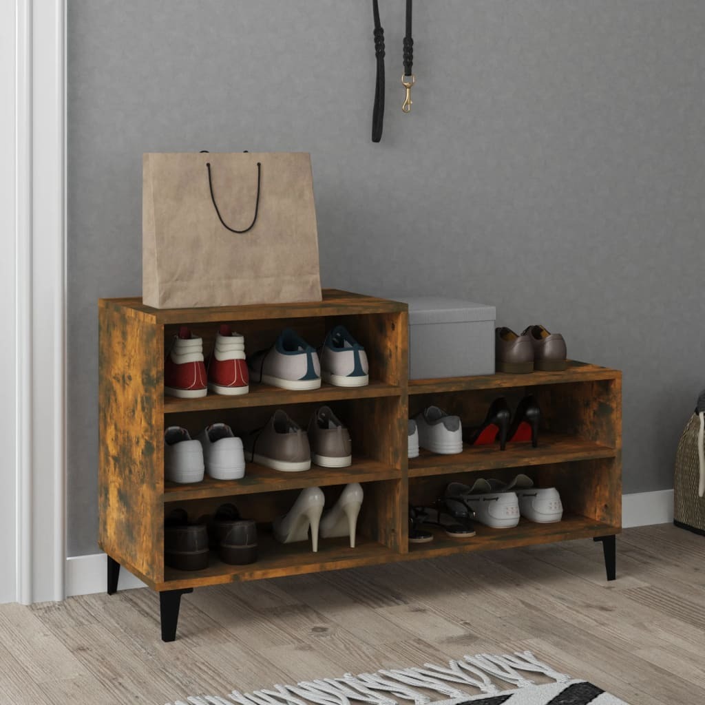 vidaXL Stojak na buty dąb wędzony 102x36x60 cm materiał drewnopochodny - Stojak na buty - Półki na buty - Szafka na buty - Przechowywanie butów
