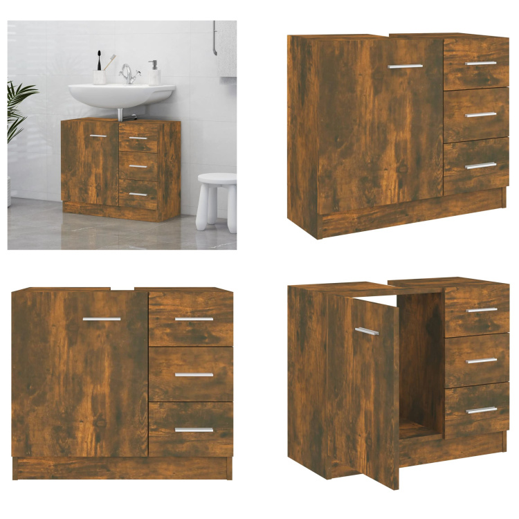 vidaXL Szafka pod umywalkę dąb wędzony 63x30x54 cm materiał drewnopochodny - Szafka pod umywalkę - Szafki pod umywalkę - Szafka łazienkowa - Szafka podumywalkowa