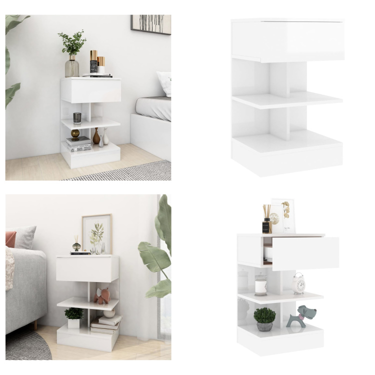 vidaXL Stolik nocny biały wysoki połysk 40x35x65 cm materiał drewnopochodny - Stolik nocny - Szafki nocne - Komoda nocna - Szafki nocne