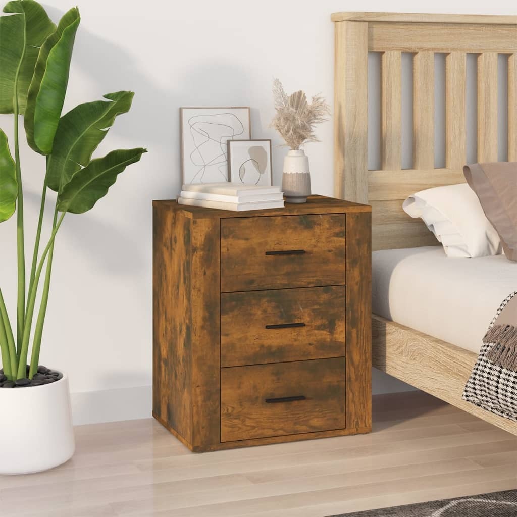 vidaXL Szafka nocna dąb wędzony 50x36x60 cm materiał drewnopochodny - Szafka nocna - Szafki nocne - Szafka nocna - Komoda nocna z szufladami