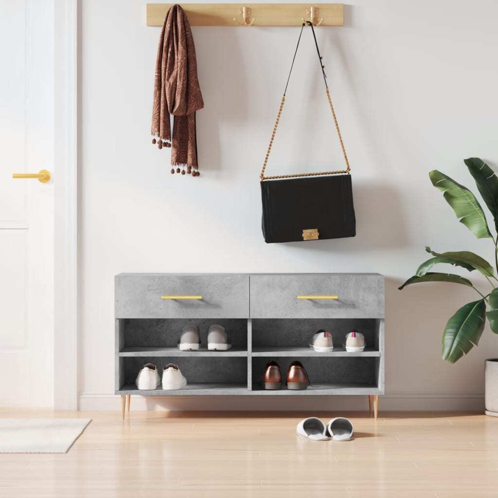 vidaXL Ławka na buty betonowa szara 102x35x55 cm materiał drewnopochodny - Ławka na buty - Ławka na buty - Ławka z miejscem do przechowywania - Stojak na buty