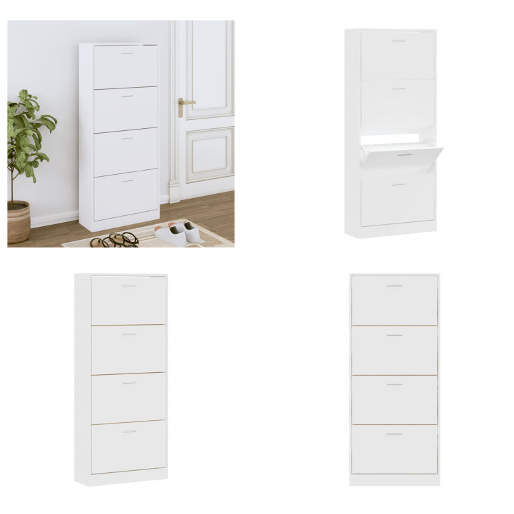 vidaXL Szafka na buty biała 63x24x147 cm Materiał drewnopochodny - Stojak na buty - Półki na buty - Przechowywanie butów - Szafka na buty