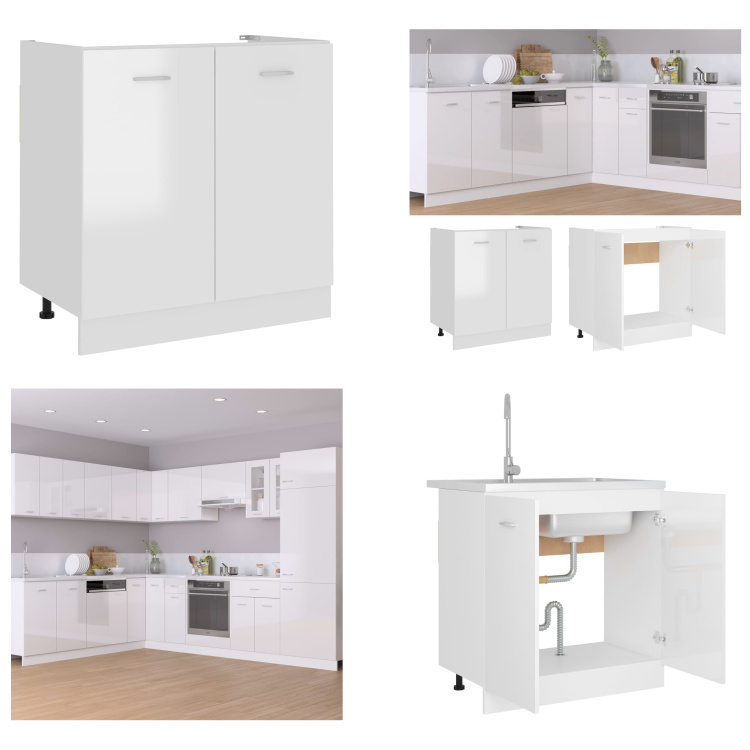 vidaXL Podstawa pod zlewozmywak biały wysoki połysk 80x46x81,5 cm materiał drewnopochodny - Podstawa pod zlewozmywak - Szafki kuchenne - Szafki kuchenne