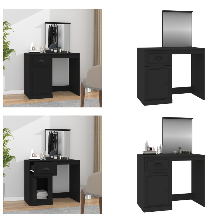 vidaXL Toaletka z lustrem czarna 90x50x132,5 cm materiał drewnopochodny - Toaletka - Toaletki - Stolik kosmetyczny - Stoliki kosmetyczne