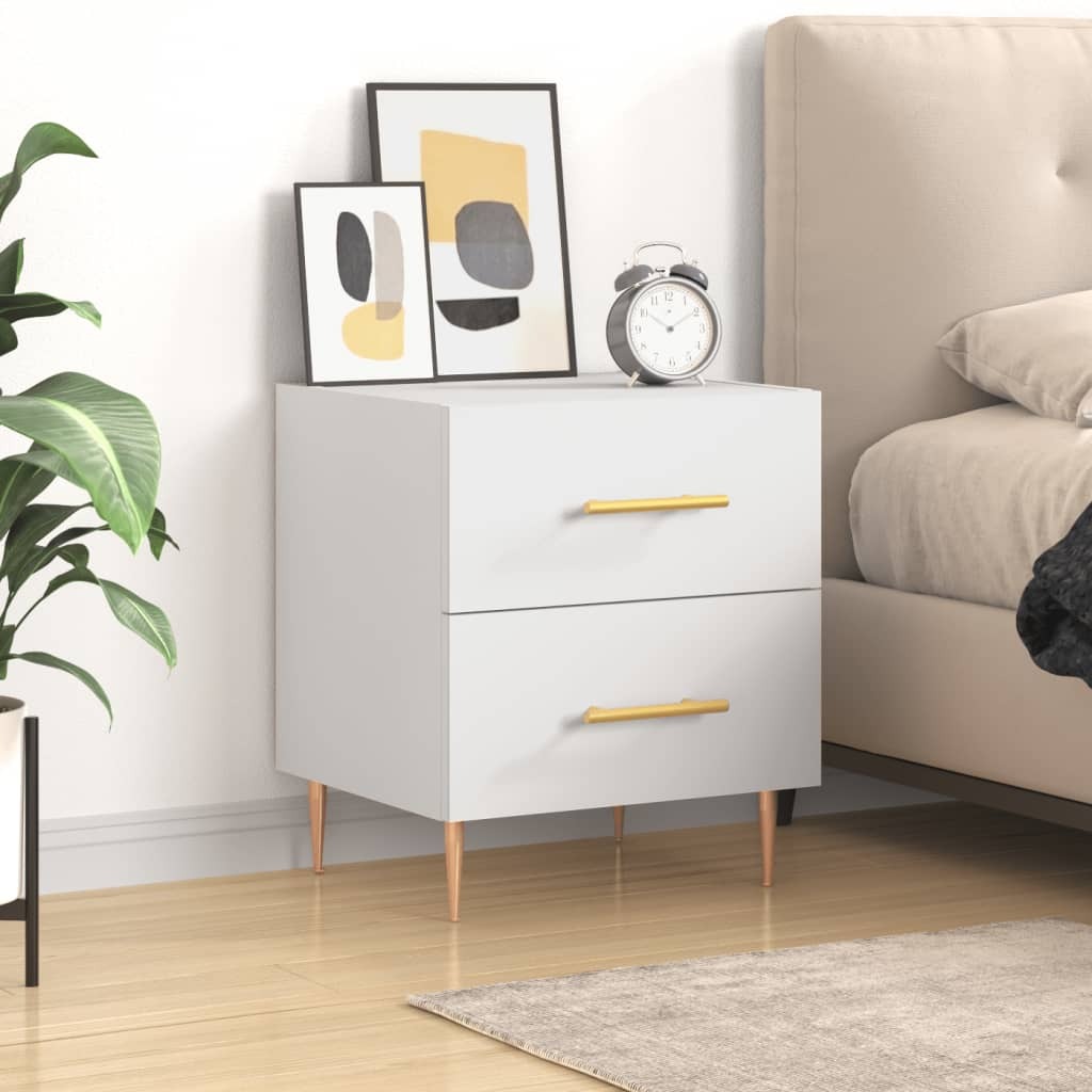 vidaXL Stolik nocny biały 40x35x47,5 cm materiał drewnopochodny - Stolik nocny - Szafki nocne - Szafa - Szafka nocna