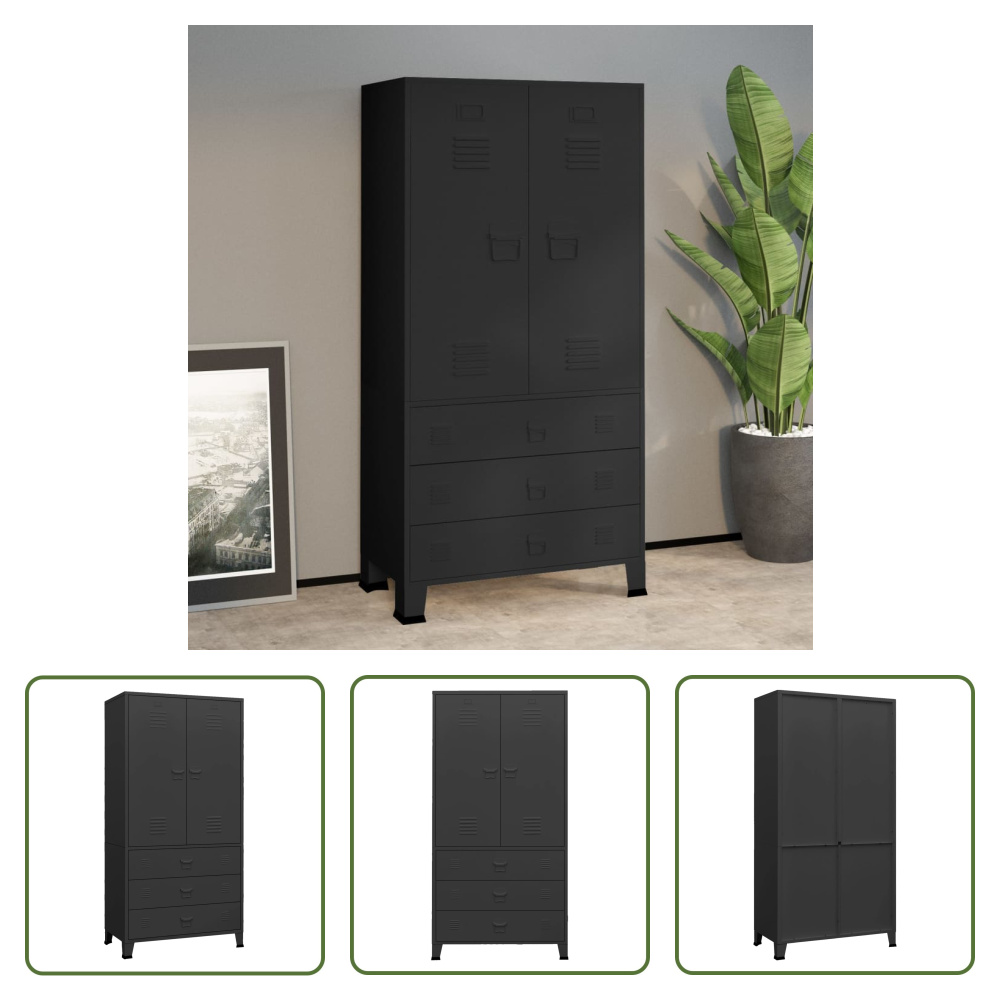 The Living Store Szafa industrialna czarna 90x50x180 cm metalowa
