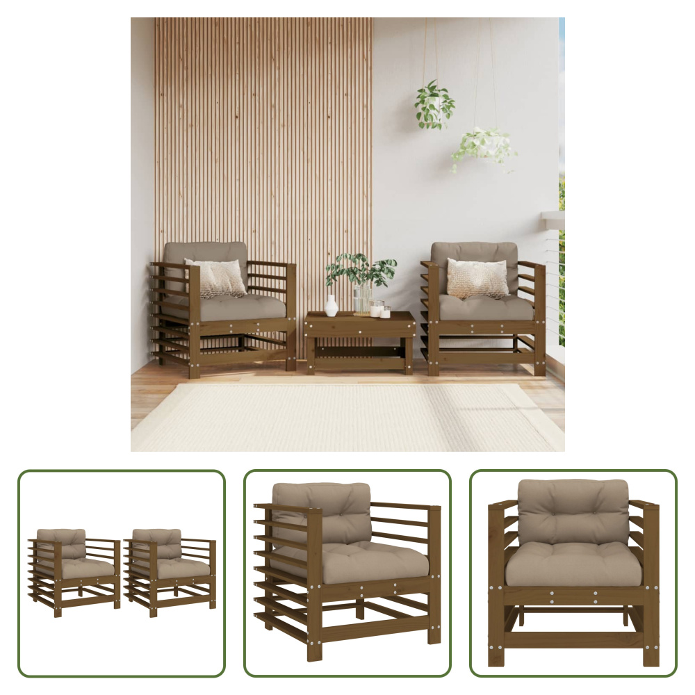 The Living Store Krzesła ogrodowe z poduszką 2 szt. Miodowo-brązowe lite drewno sosnowe