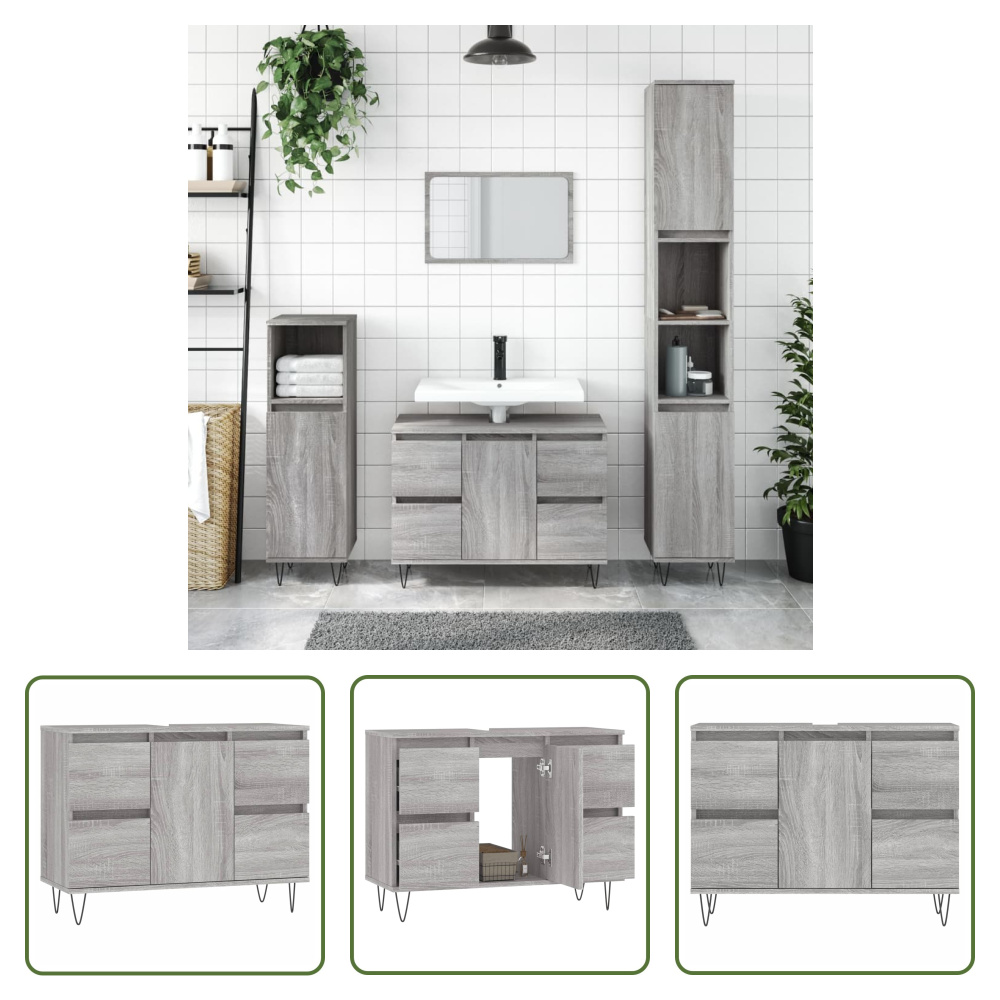 The Living Store Szafka łazienkowa szara Sonoma 80x33x60 cm Materiał drewnopochodny