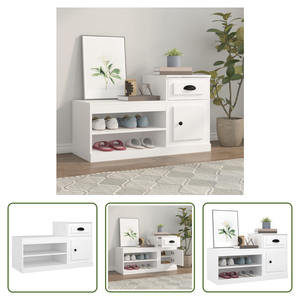The Living Store Szafka na buty biała 100x42x60 cm materiał drewnopochodny