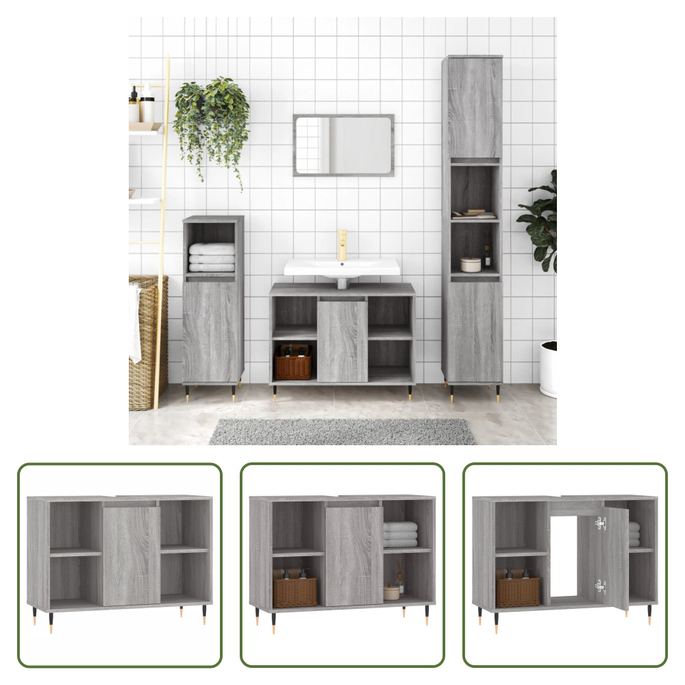 The Living Store Szafka łazienkowa szara Sonoma 80x33x60 cm Materiał drewnopochodny