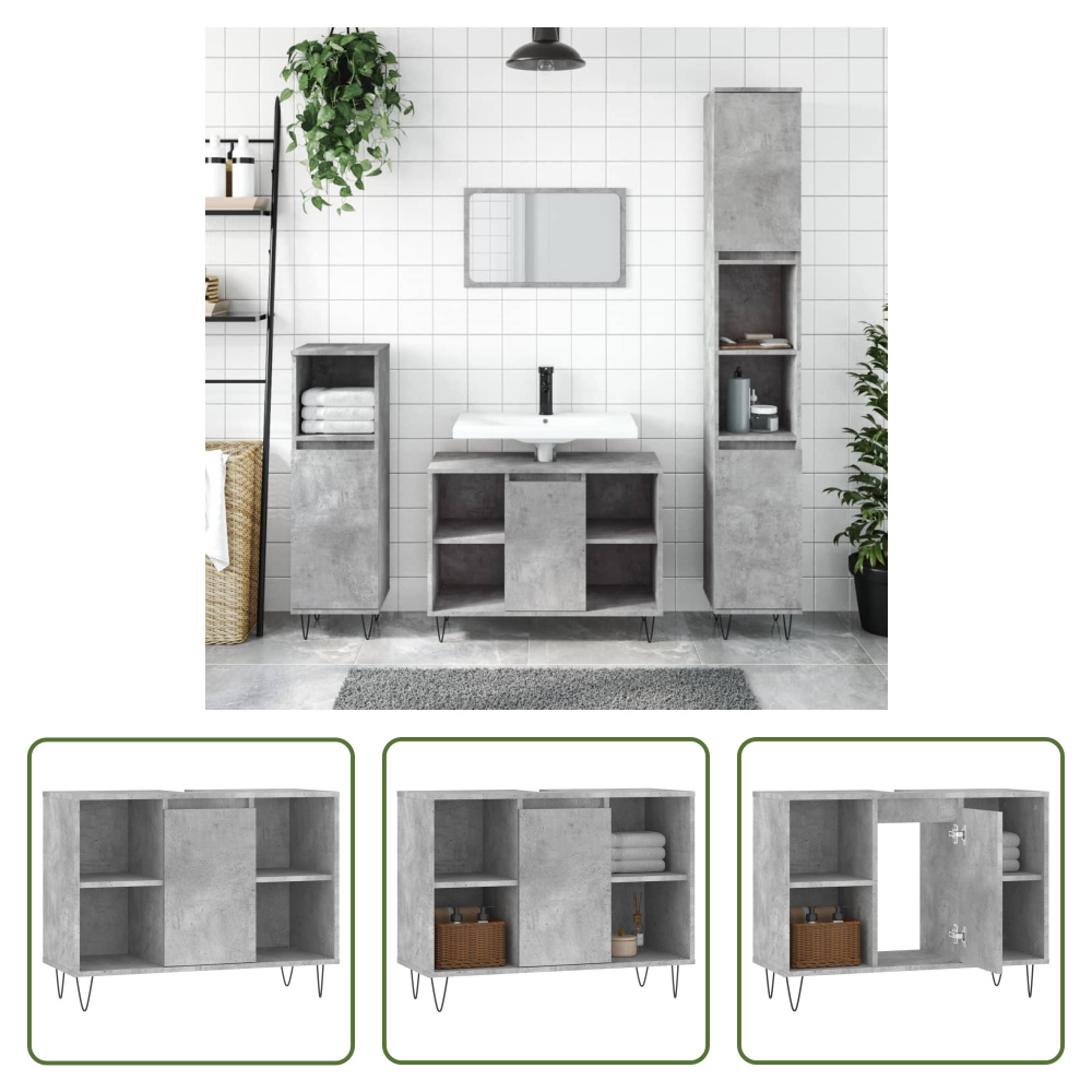 The Living Store szafka łazienkowa betonowa szara 80x33x60 cm materiał drewnopochodny