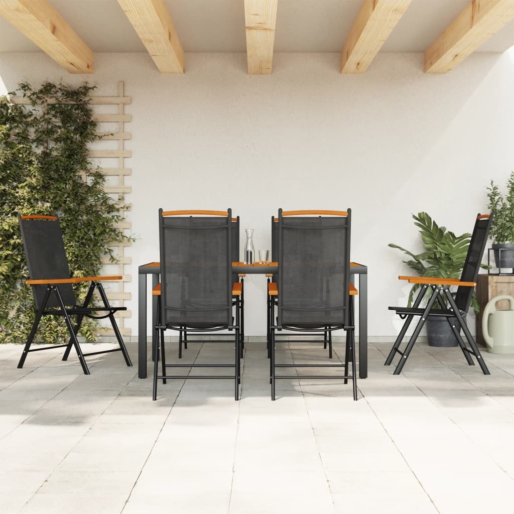 The Living Store 7-częściowy ogrodowy zestaw jadalniany czarno-brązowy aluminium