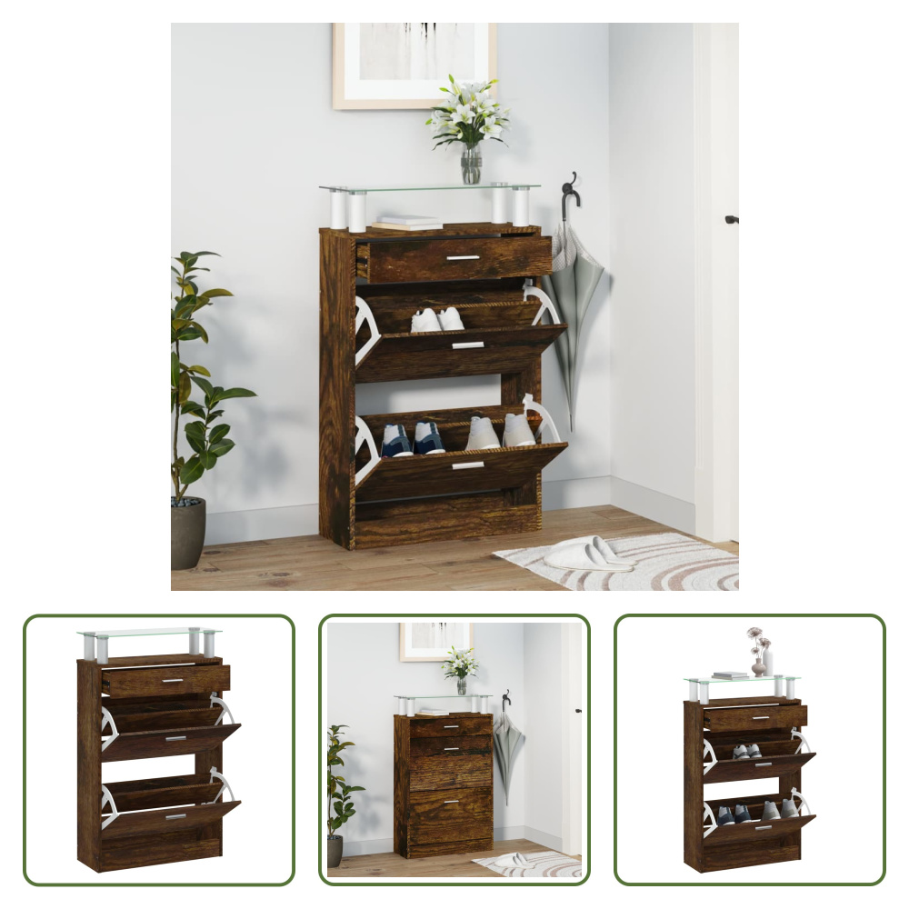 The Living Store Szafka na buty dąb wędzony 63x24x104 cm Materiał drewnopochodny