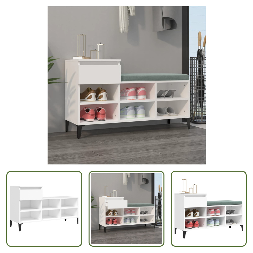 The Living Store Stojak na buty Biały 102x36x60 cm Materiał drewnopochodny