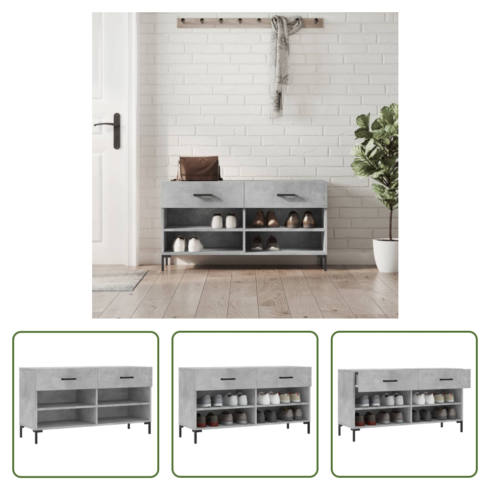 The Living Store Ławka na buty betonowa szara 102x35x55 cm Materiał drewnopochodny
