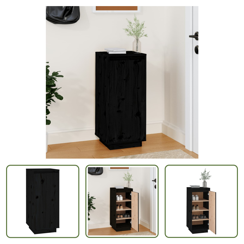 The Living Store Szafka na buty czarna 35x35x80 cm lite drewno sosnowe