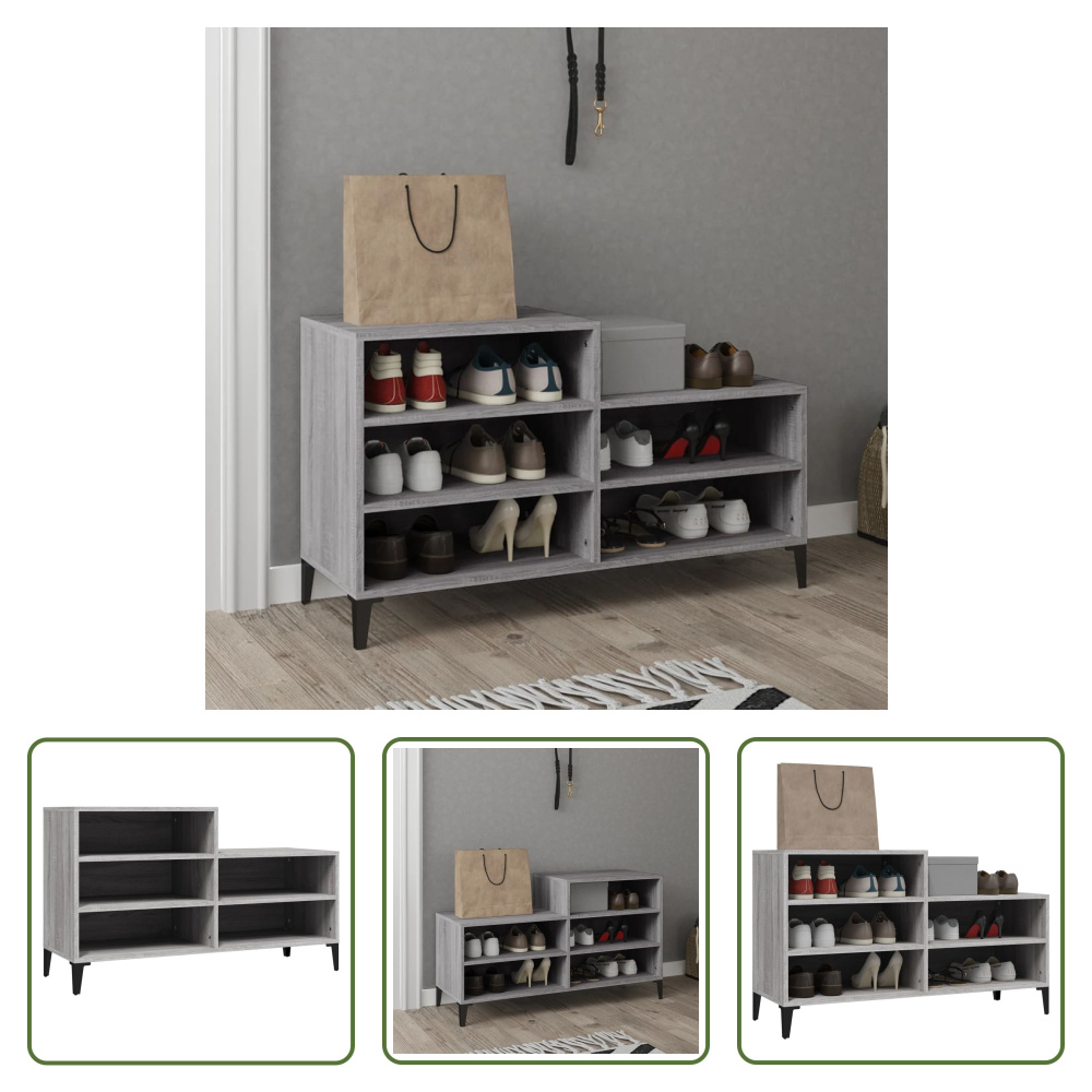 The Living Store Stojak na buty szary Sonoma 102x36x60 cm Materiał drewnopochodny