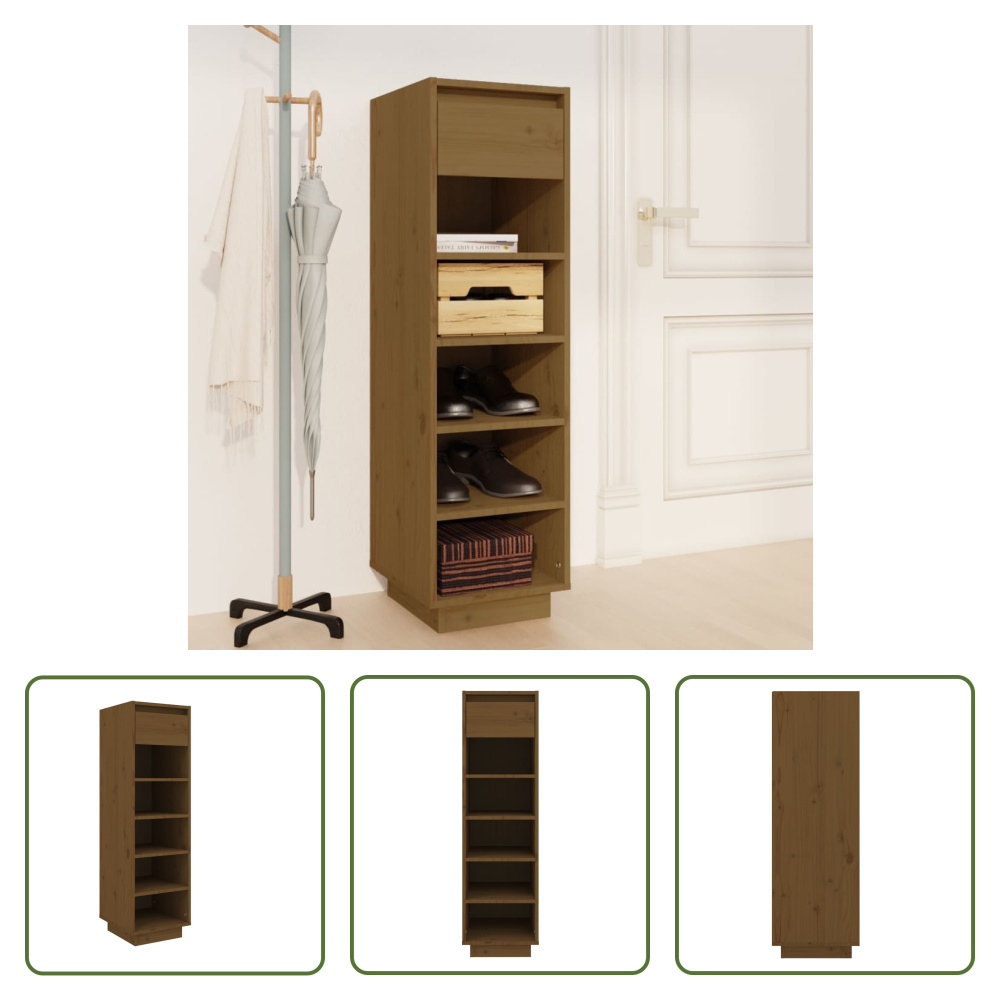 The Living Store Stojak na buty miodowy brąz 30x34x105 cm lite drewno sosnowe