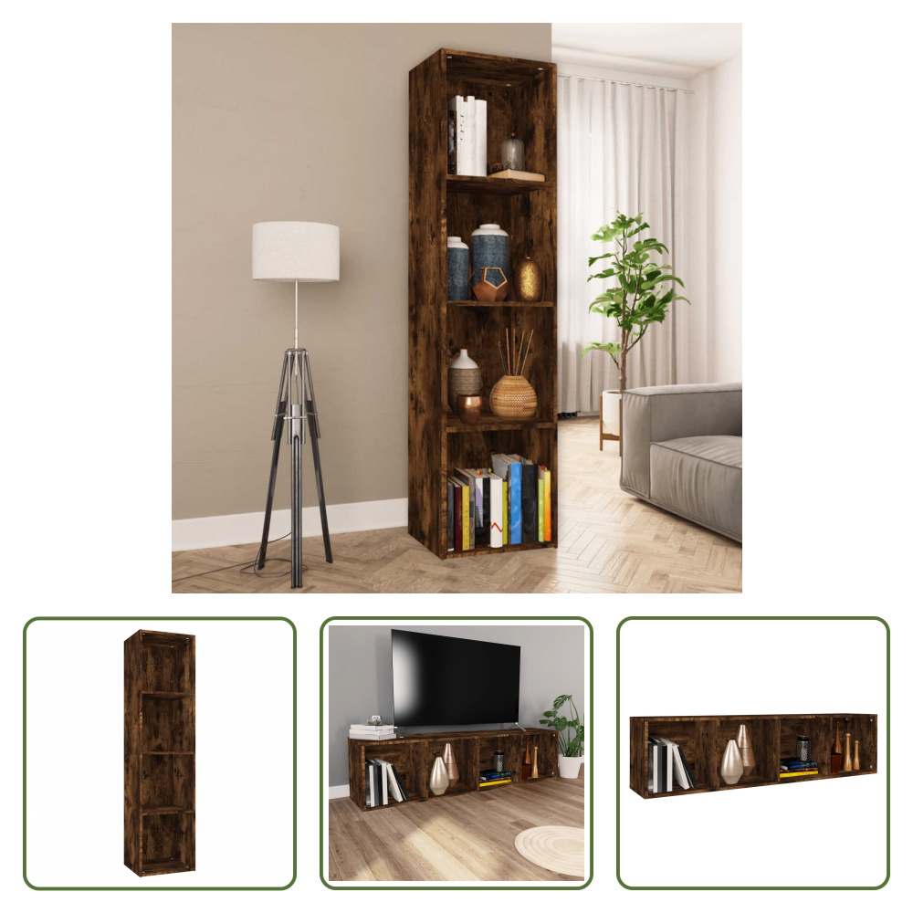 The Living Store Regał/szafka RTV dąb wędzony 36x30x143cm materiał drewnopochodny