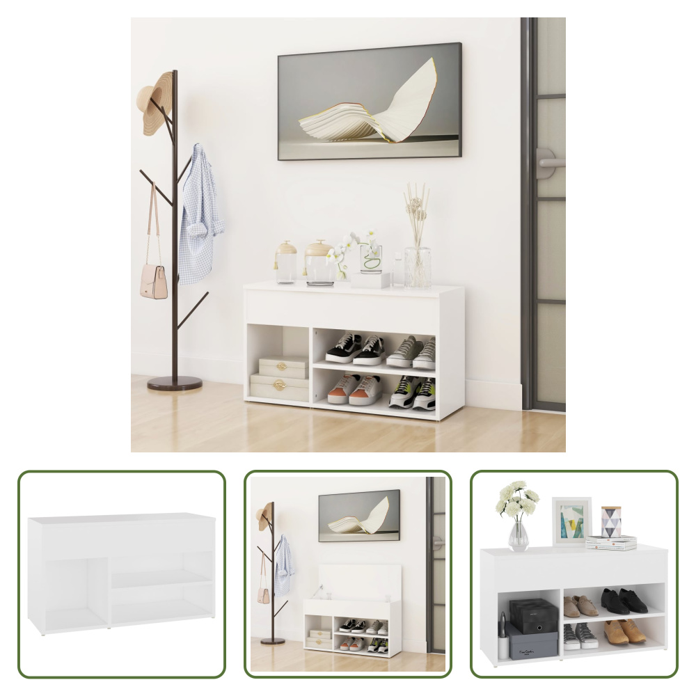 The Living Store Ławka na buty biała 80x30x45 cm Materiał drewnopochodny