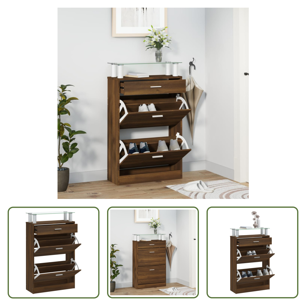 The Living Store Szafka na buty brązowy dąb 63x24x104 cm materiał drewnopochodny
