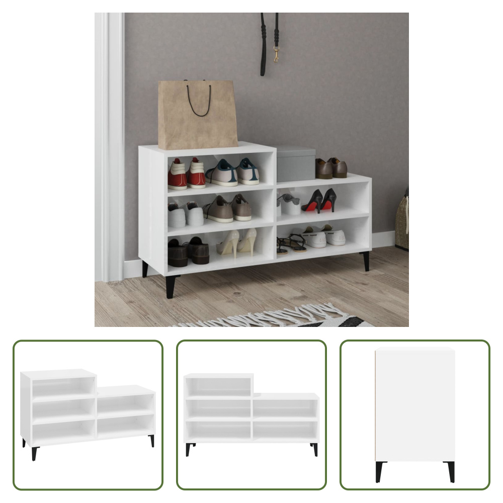 Stojak na buty The Living Store biały wysoki połysk 102x36x60 cm materiał drewnopochodny