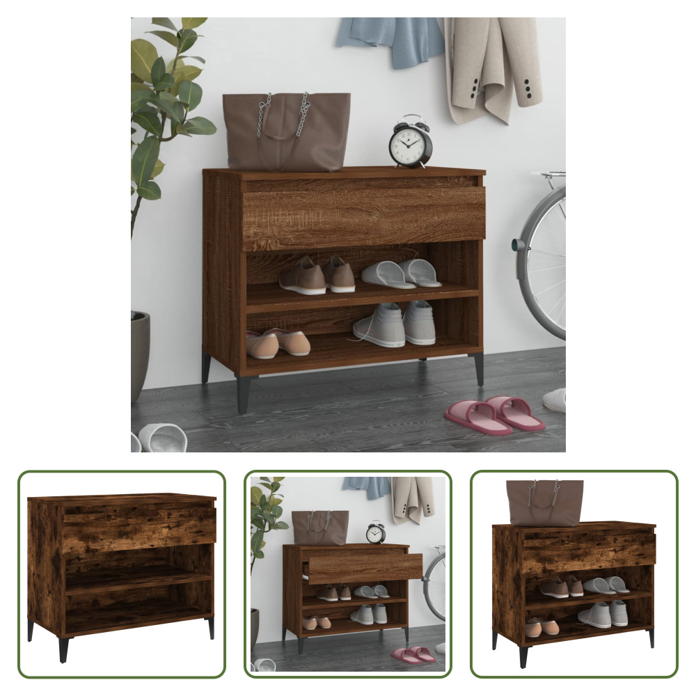 The Living Store Stojak na buty dąb wędzony 70x36x60 cm materiał drewnopochodny
