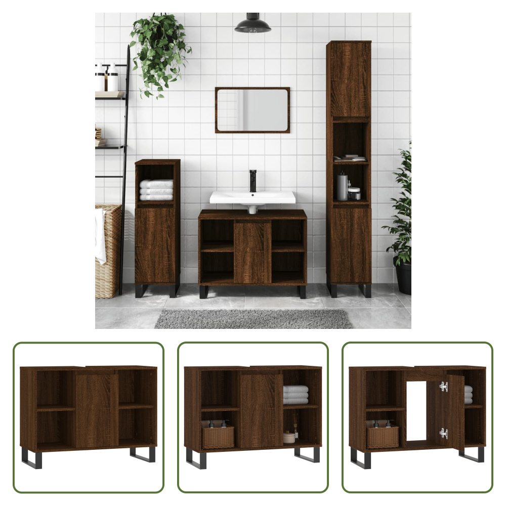 The Living Store Brązowa dębowa szafka łazienkowa 80x33x60 cm materiał drewnopochodny
